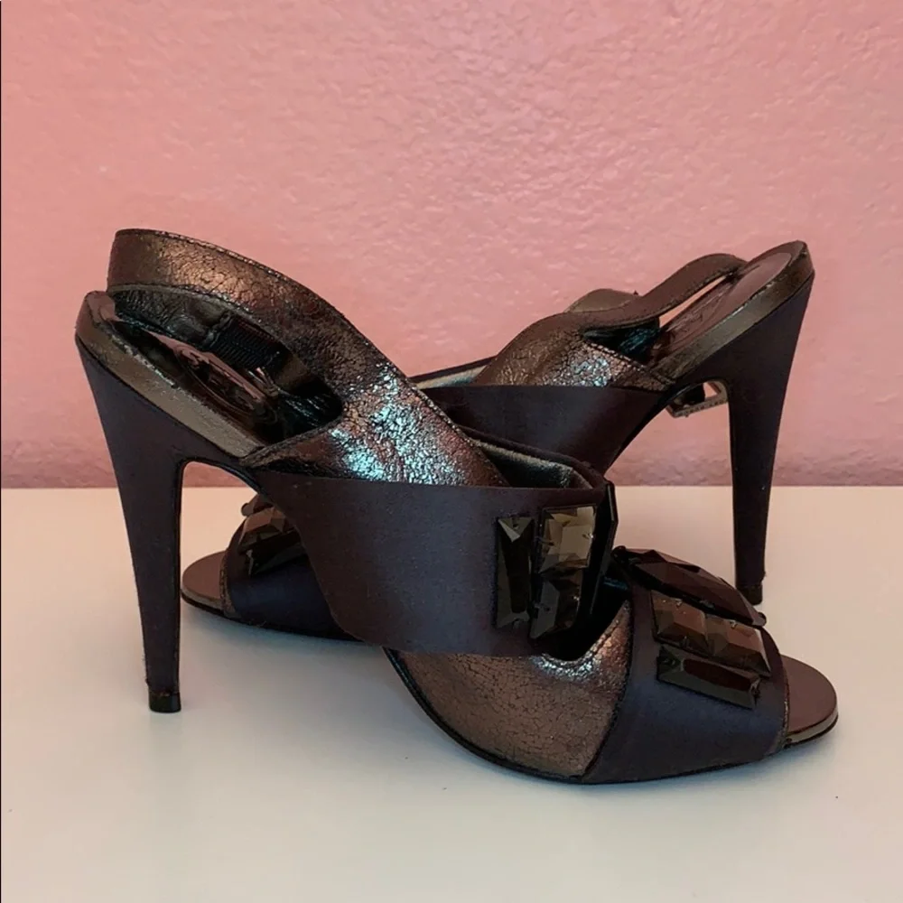 Tory Burch Bronze and Black Jeweled Slingback Heels